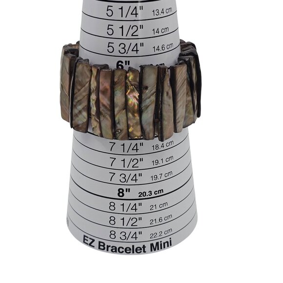 Women's Arm Wristlet Wide Iridescent Abalone Shell Stretchy Bracelet Jewelry - Picture 11 of 13